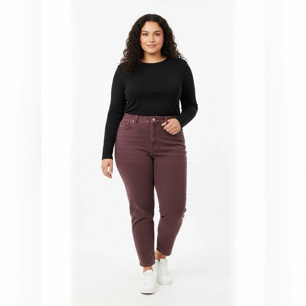 High Waisted Burgundy Straight Leg Jeans - Picture 1 of 4